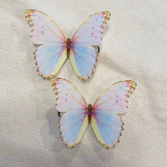 Etsy Accessories - NWOT Etsy Handmade Silk Butterfly Hair Clips Set Of 2 Blue Combo Size 2"